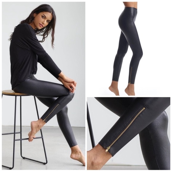 Commando Black Faux Leather Leggings with Gold Zipper - Picture 1 of 12